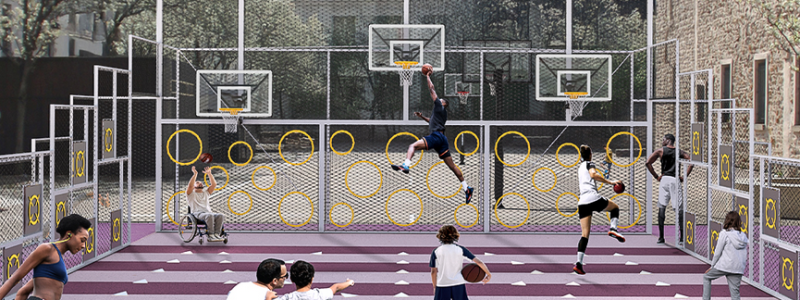 vue du practice city ball de près avec mise en avant des cibles et équipement de jeu 